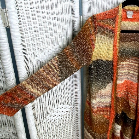 Chico's Brown Orange Ombre Knit Waterfall Cardigan Cotton Wool Boho‎ Autumn Sz 1 - Picture 7 of 8